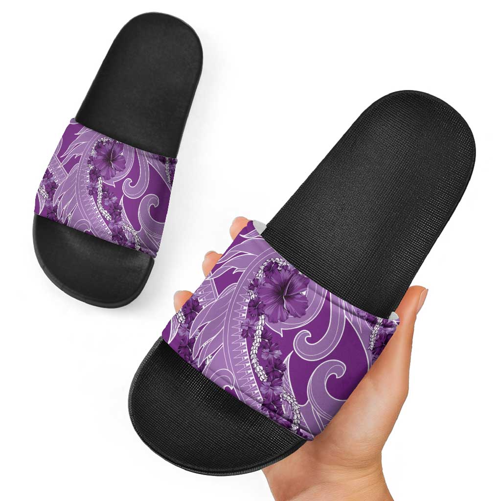 Hawaii Violet Hibiscus Pikake Lei Slide Sandals - Polynesian Pride