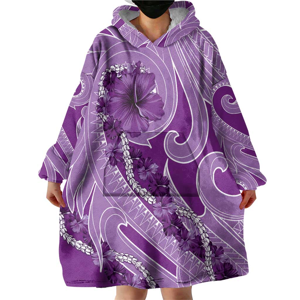 Hawaii Violet Hibiscus Pikake Lei Wearable Blanket Hoodie LT05 - Polynesian Pride