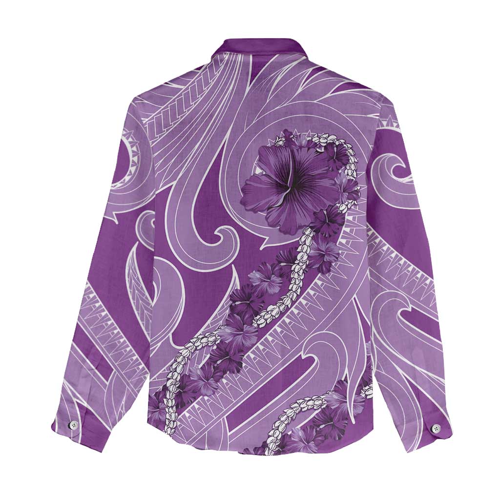 Hawaii Violet Hibiscus Pikake Lei Women Casual Shirt - Polynesian Pride