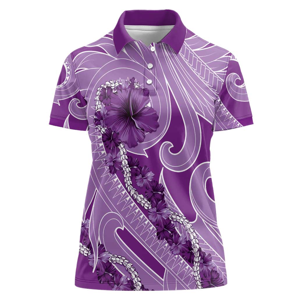 Hawaii Violet Hibiscus Pikake Lei Women Polo Shirt - Polynesian Pride