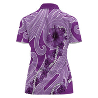 Hawaii Violet Hibiscus Pikake Lei Women Polo Shirt - Polynesian Pride