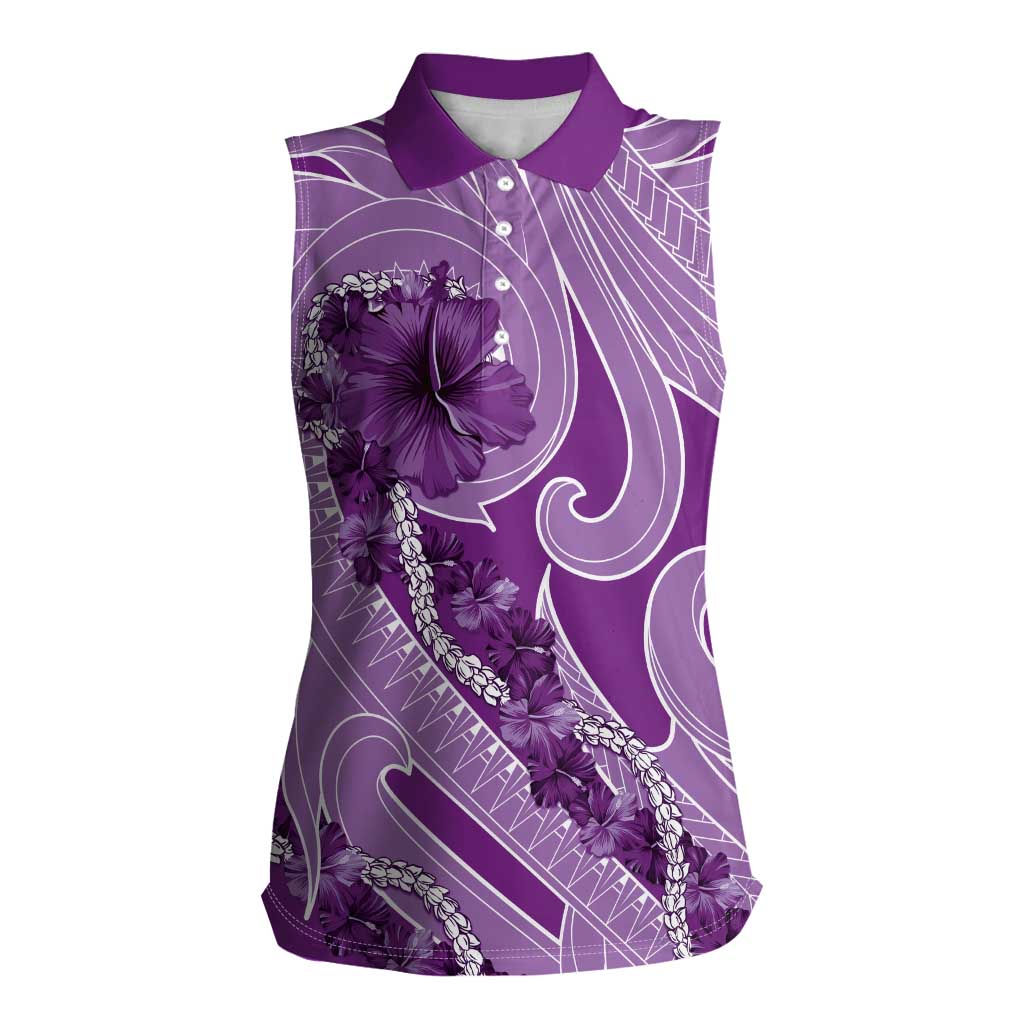 Hawaii Violet Hibiscus Pikake Lei Women Sleeveless Polo Shirt - Polynesian Pride