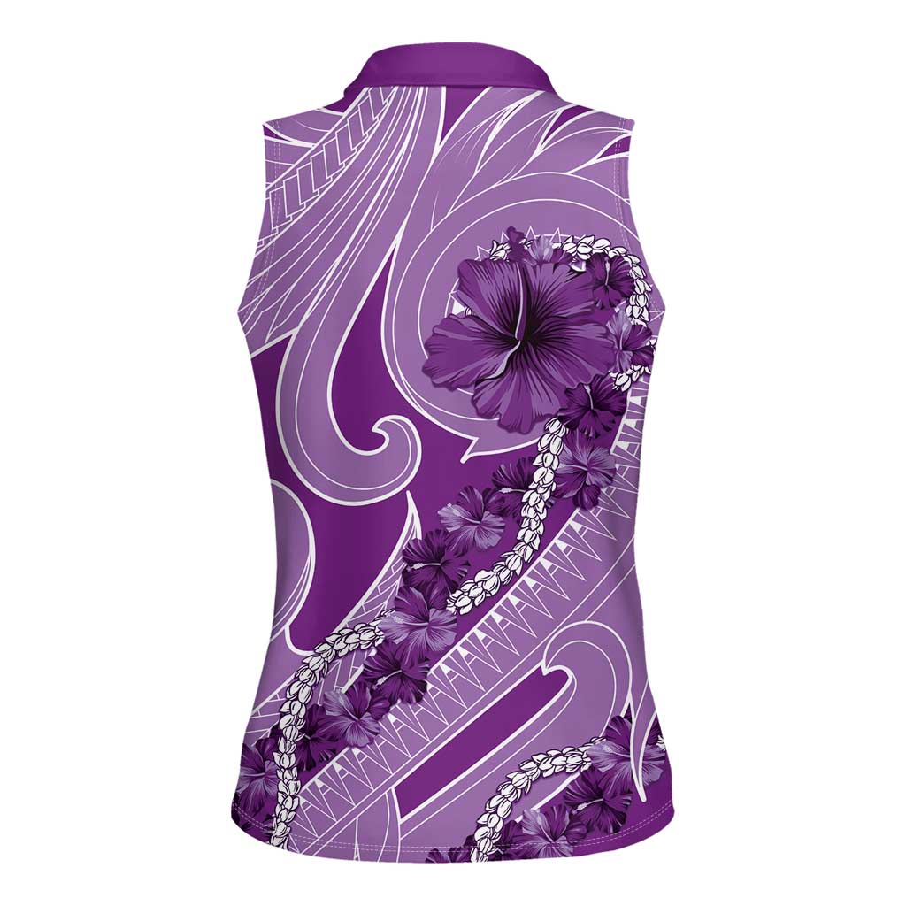 Hawaii Violet Hibiscus Pikake Lei Women Sleeveless Polo Shirt - Polynesian Pride