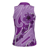 Hawaii Violet Hibiscus Pikake Lei Women Sleeveless Polo Shirt - Polynesian Pride