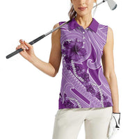 Hawaii Violet Hibiscus Pikake Lei Women Sleeveless Polo Shirt - Polynesian Pride