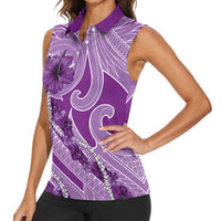 Hawaii Violet Hibiscus Pikake Lei Women Sleeveless Polo Shirt - Polynesian Pride
