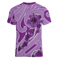 Hawaii Violet Hibiscus Pikake Lei Women V-Neck T-Shirt - Polynesian Pride