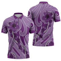 Hawaii Violet Hibiscus Pikake Lei Zipper Polo Shirt - Polynesian Pride