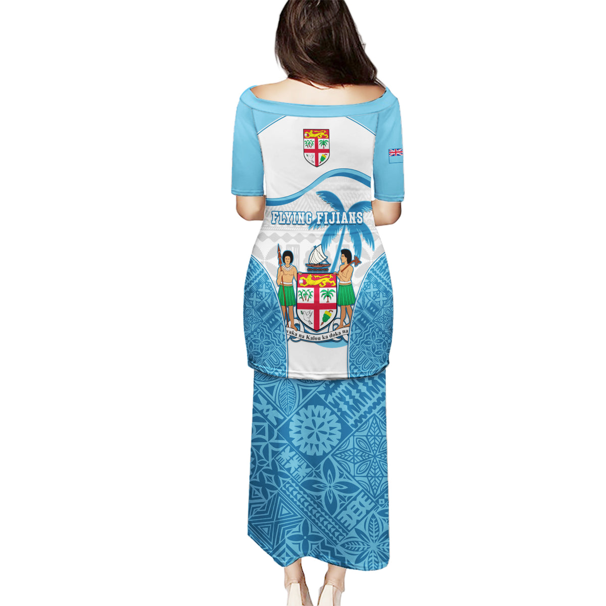 Fiji Rugby Puletasi World Cup 2023 Fijian Tapa Pattern Blue Version LT05 - Polynesian Pride