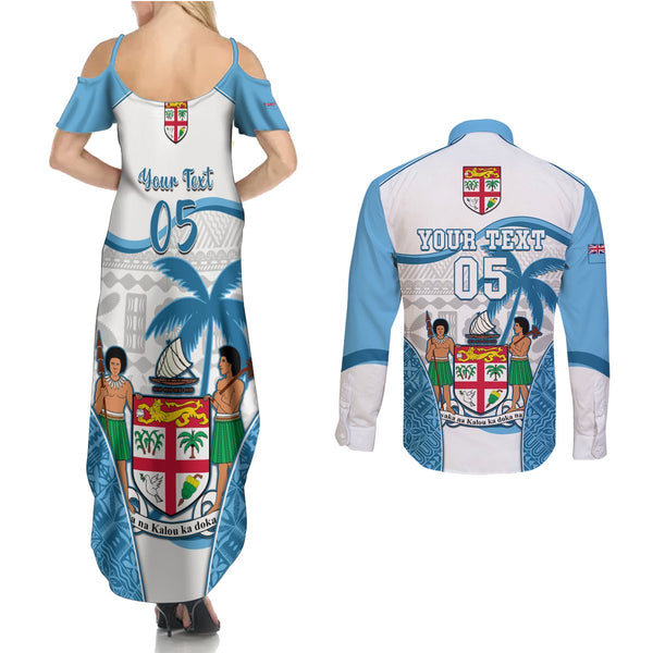 Custom Fiji Rugby Long Sleeve Shirt World Cup 2023 Fijian Tapa Pattern Blue Version LT05
