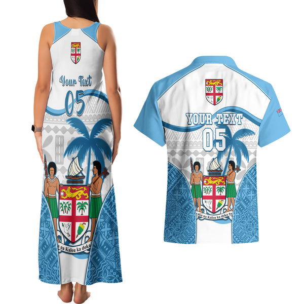 Custom Fiji Rugby Couples Matching Summer Maxi Dress and Hawaiian Shirt World Cup 2023 Go Champions Fijian Tapa Black Version LT14 main image 0