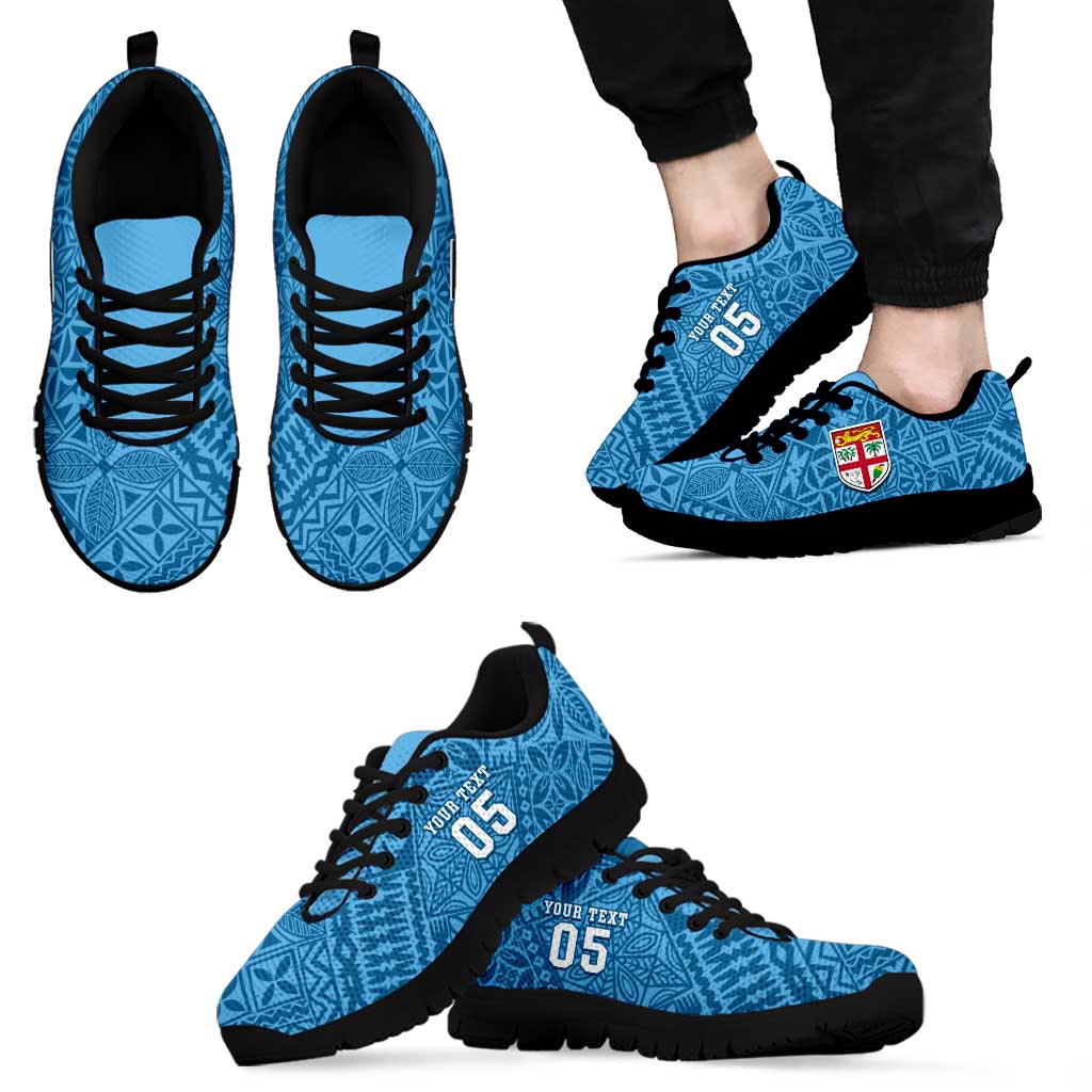 Custom Fiji Rugby Sneakers Fijian Tapa Pattern Blue Version LT05