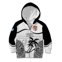Fiji Rugby Kid Hoodie World Cup 2023 Fijian Tapa Pattern Black Version LT05 Zip Hoodie Black - Polynesian Pride