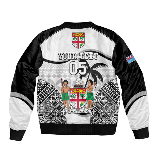 Fiji Rugby Sleeve Zip Bomber Jacket Come On Fijian Tapa Pattern LT01
