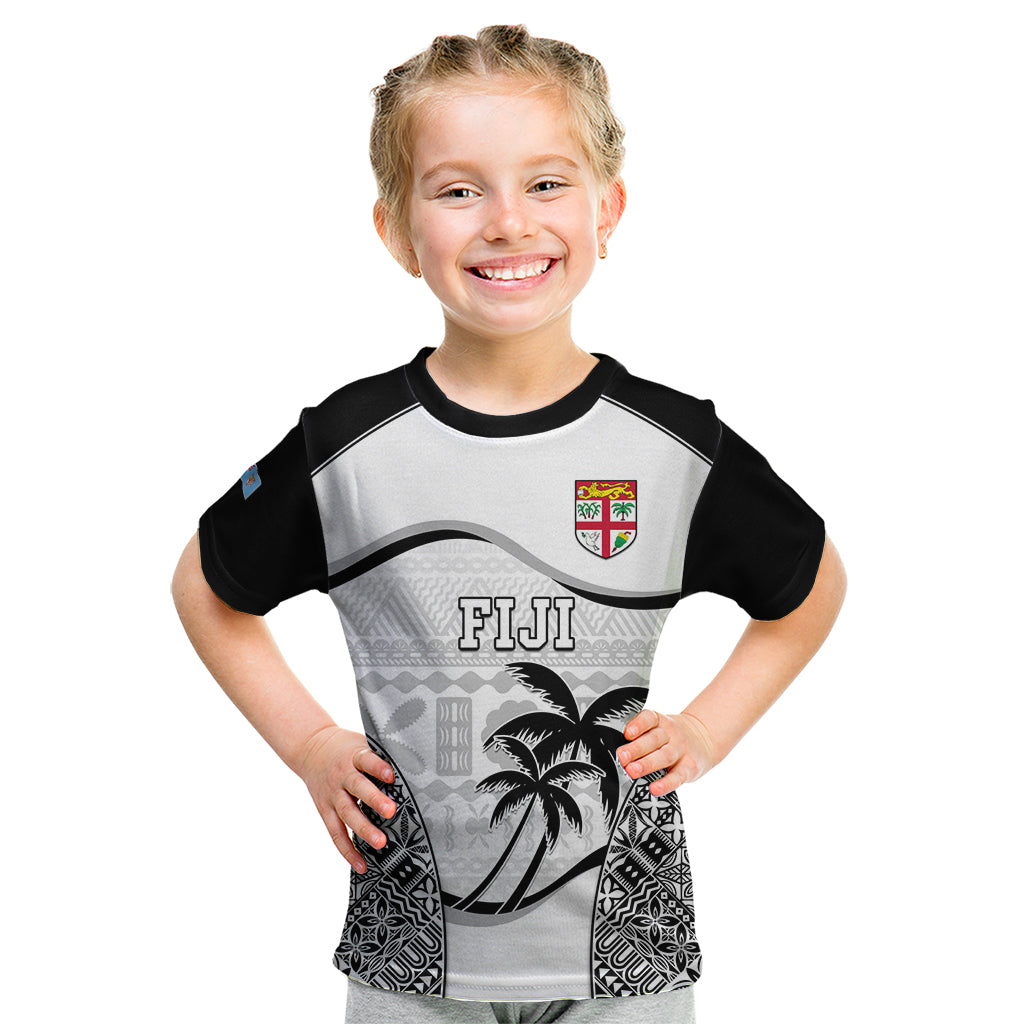 Custom Fiji Rugby Kid T Shirt World Cup 2023 Fijian Tapa Pattern Black Version LT05 Black - Polynesian Pride