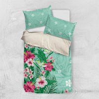 Hawaii Tropical Flowers Bedding Set Polynesian Tattoo Mint Green
