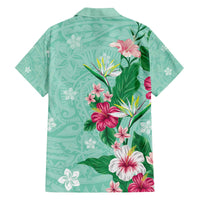 Hawaii Tropical Flowers Family Matching Puletasi and Hawaiian Shirt Polynesian Tattoo Mint Green