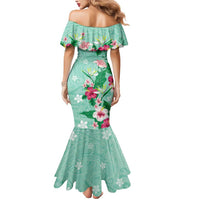Hawaii Tropical Flowers Mermaid Dress Polynesian Tattoo Mint Green