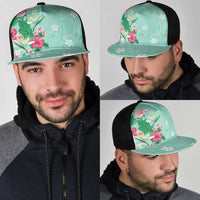 Hawaii Tropical Flowers Mesh Trucker Cap Polynesian Tattoo Mint Green