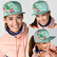 Hawaii Tropical Flowers Mesh Trucker Cap Polynesian Tattoo Mint Green