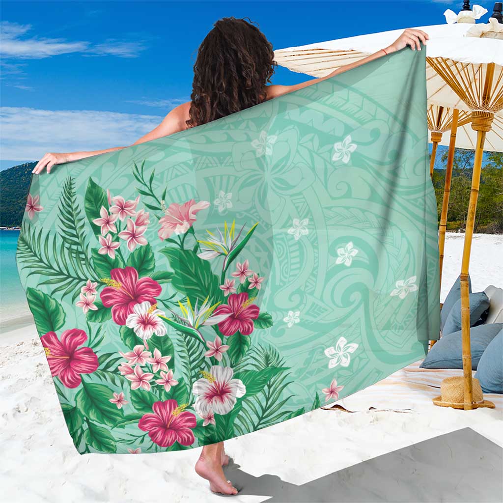 Hawaii Tropical Flowers Sarong Polynesian Tattoo Mint Green LT05 One Size 44 x 66 inches Green - Polynesian Pride