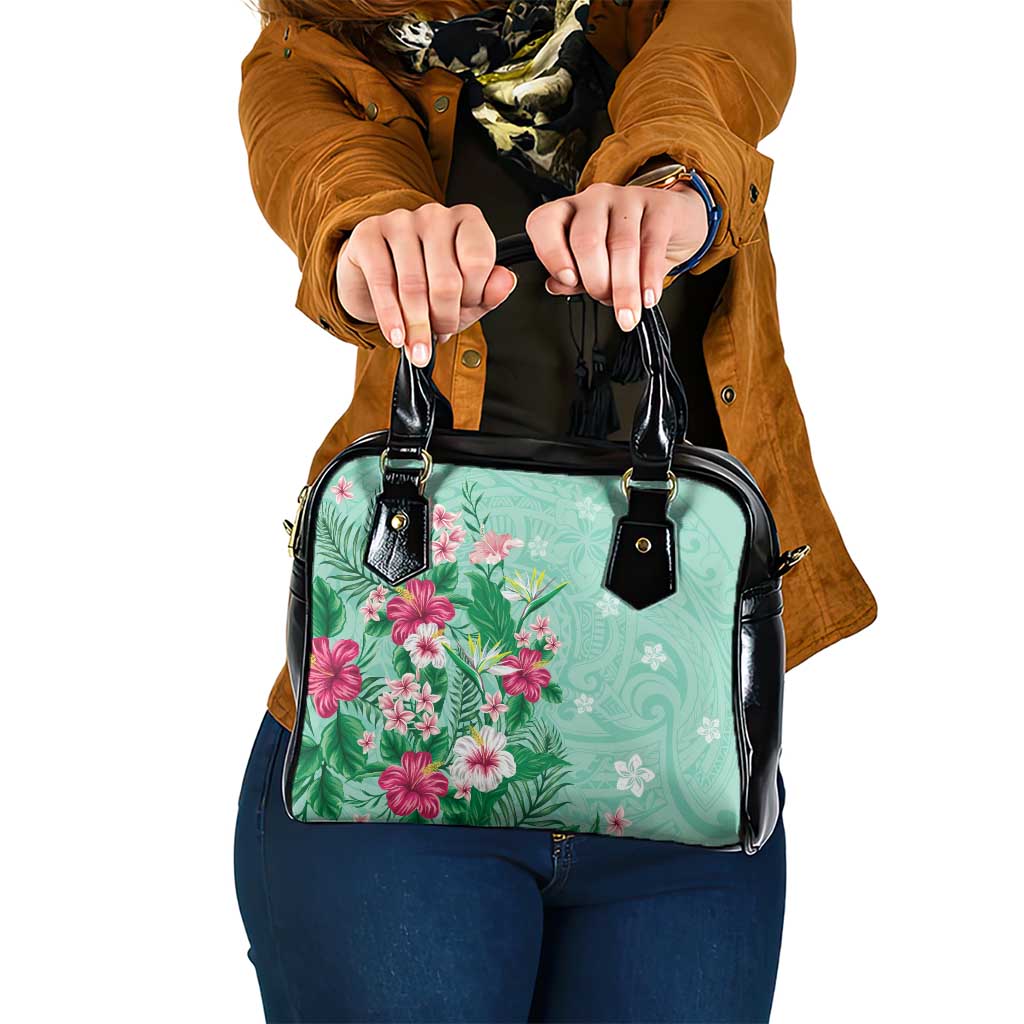 Hawaii Tropical Flowers Shoulder Handbag Polynesian Tattoo Mint Green LT05 One Size Green - Polynesian Pride