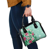 Hawaii Tropical Flowers Shoulder Handbag Polynesian Tattoo Mint Green
