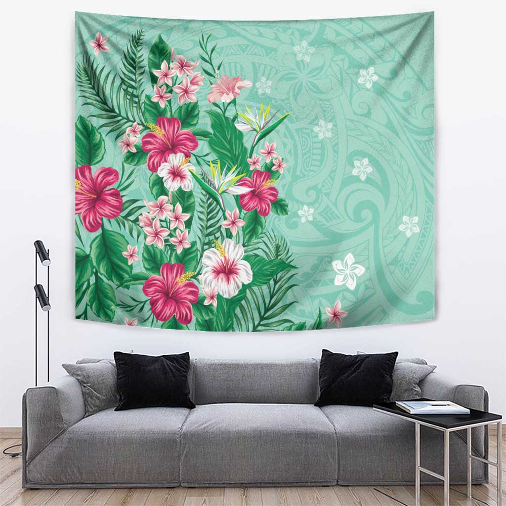 Hawaii Tropical Flowers Tapestry Polynesian Tattoo Mint Green LT05 Green - Polynesian Pride