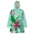 Hawaii Tropical Flowers Wearable Blanket Hoodie Polynesian Tattoo Mint Green