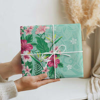 Hawaii Tropical Flowers Wrapping Paper Polynesian Tattoo Mint Green - Polynesian Pride