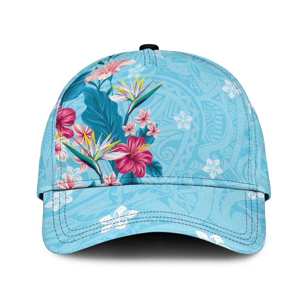 Hawaii Tropical Flowers Classic Cap Polynesian Tattoo Sky Blue