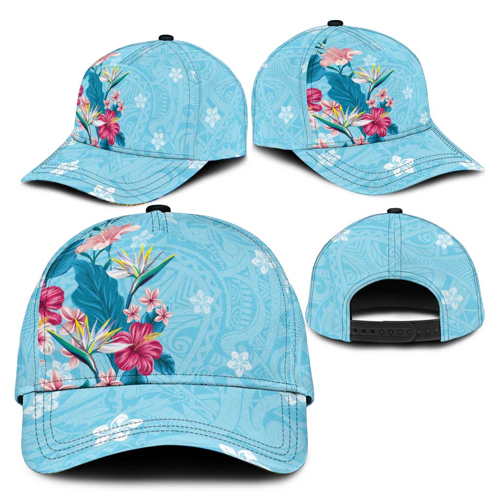 Hawaii Tropical Flowers Classic Cap Polynesian Tattoo Sky Blue LT05 - Polynesian Pride
