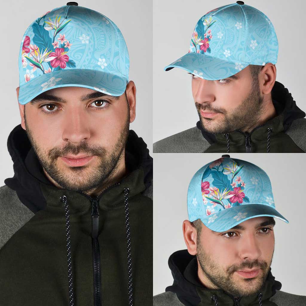 Hawaii Tropical Flowers Classic Cap Polynesian Tattoo Sky Blue LT05 - Polynesian Pride