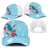 Hawaii Tropical Flowers Mesh Trucker Cap Polynesian Tattoo Sky Blue