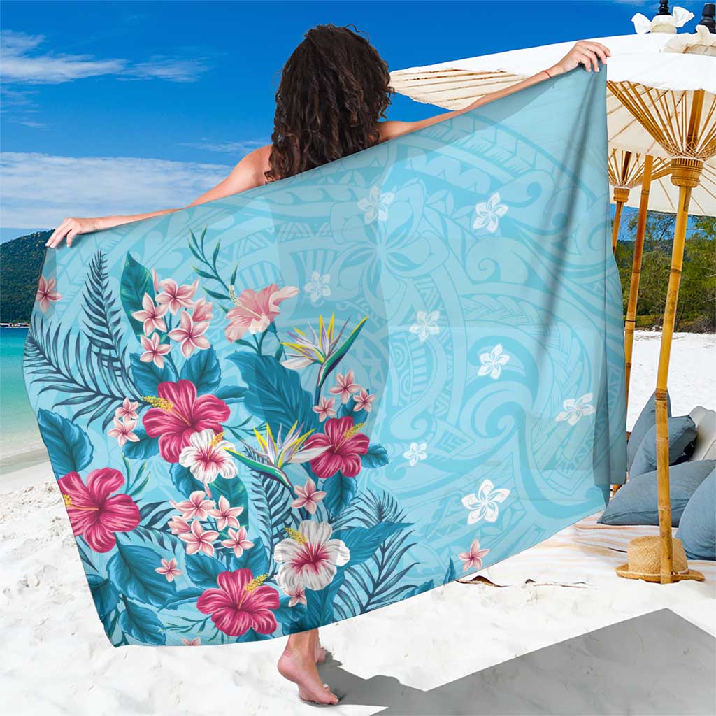 Hawaii Tropical Flowers Sarong Polynesian Tattoo Sky Blue LT05 One Size 44 x 66 inches Blue - Polynesian Pride