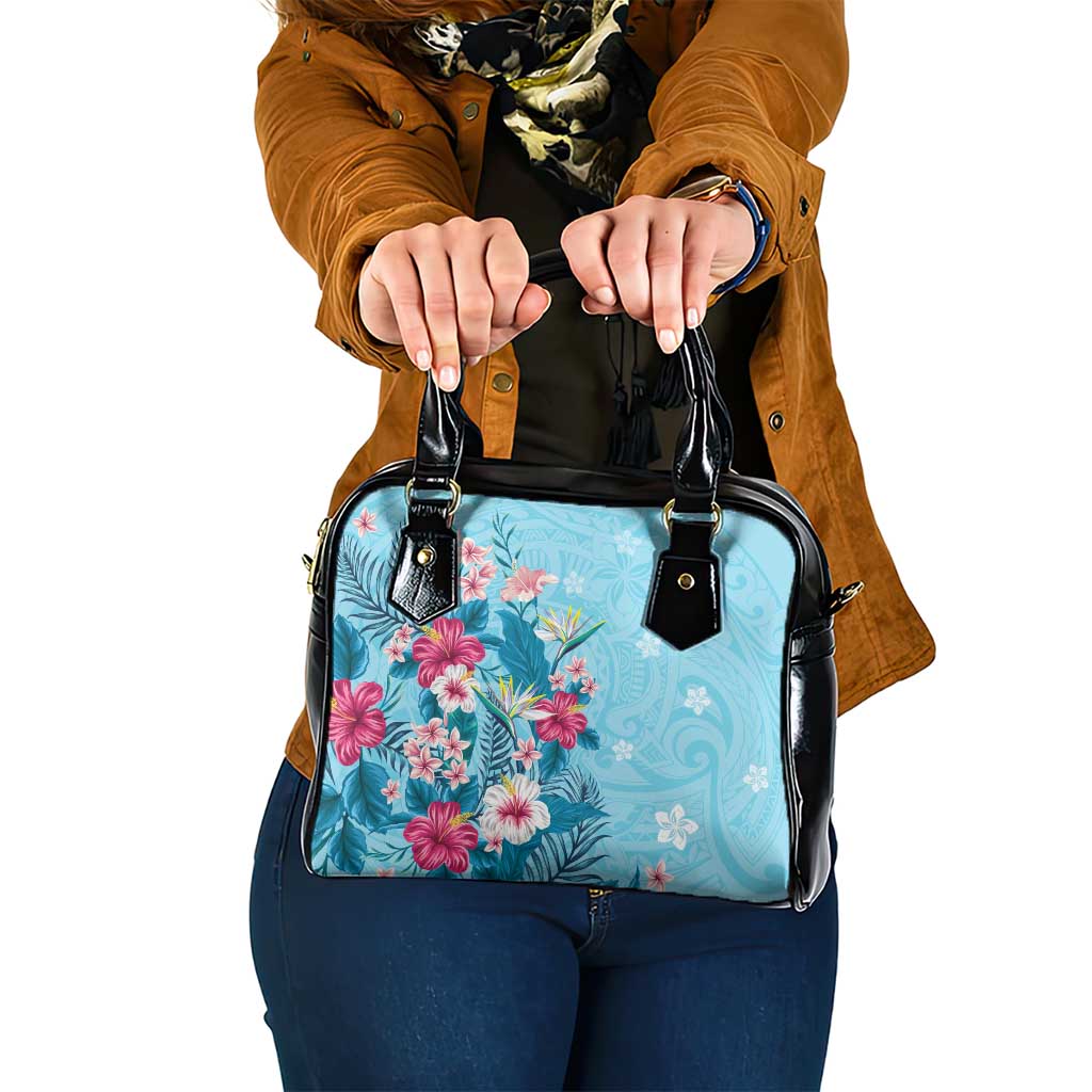 Hawaii Tropical Flowers Shoulder Handbag Polynesian Tattoo Sky Blue LT05 One Size Blue - Polynesian Pride