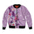 Hawaii Tropical Flowers Bomber Jacket Polynesian Tattoo Lavender