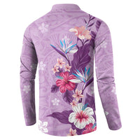 Hawaii Tropical Flowers Button Sweatshirt Polynesian Tattoo Lavender