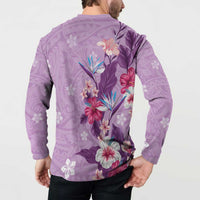 Hawaii Tropical Flowers Button Sweatshirt Polynesian Tattoo Lavender