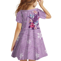 Hawaii Tropical Flowers Family Matching Mermaid Dress and Hawaiian Shirt Polynesian Tattoo Lavender