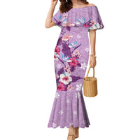 Hawaii Tropical Flowers Family Matching Mermaid Dress and Hawaiian Shirt Polynesian Tattoo Lavender