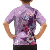 Hawaii Tropical Flowers Family Matching Off The Shoulder Long Sleeve Dress and Hawaiian Shirt Polynesian Tattoo Lavender