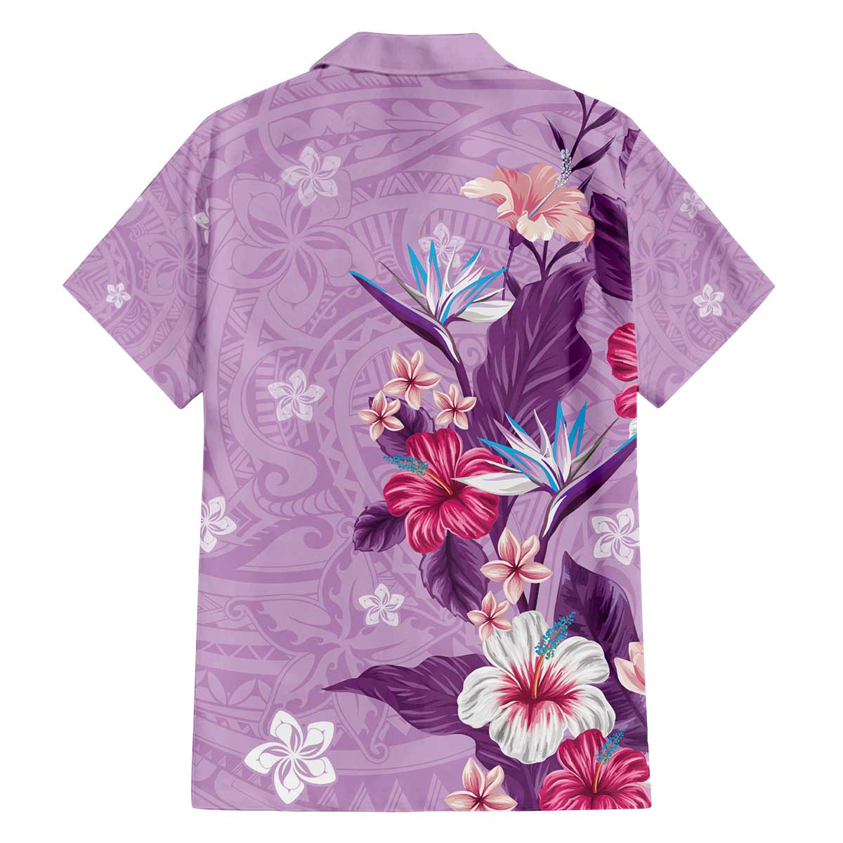 Hawaii Tropical Flowers Family Matching Off The Shoulder Long Sleeve Dress and Hawaiian Shirt Polynesian Tattoo Lavender