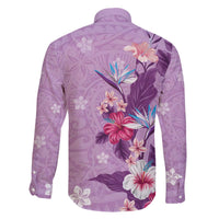 Hawaii Tropical Flowers Family Matching Off The Shoulder Long Sleeve Dress and Hawaiian Shirt Polynesian Tattoo Lavender
