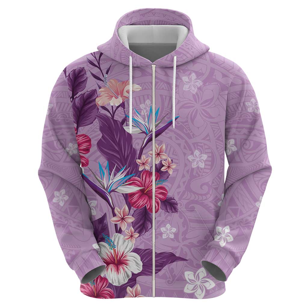 Hawaii Tropical Flowers Hoodie Polynesian Tattoo Lavender