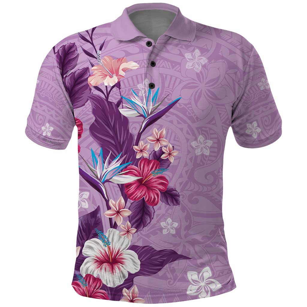 Hawaii Tropical Flowers Polo Shirt Polynesian Tattoo Lavender LT05 Lavender - Polynesian Pride