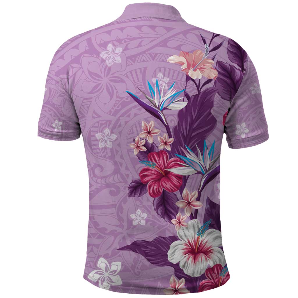 Hawaii Tropical Flowers Polo Shirt Polynesian Tattoo Lavender LT05 - Polynesian Pride