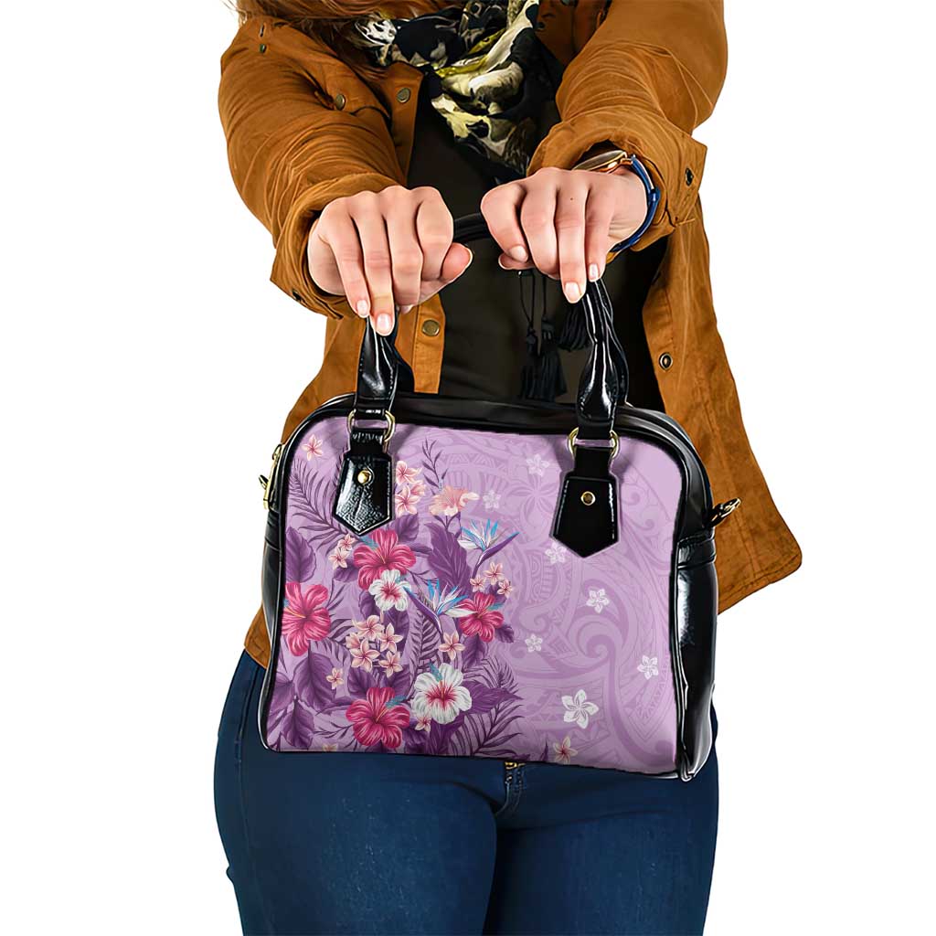 Hawaii Tropical Flowers Shoulder Handbag Polynesian Tattoo Lavender LT05 One Size Lavender - Polynesian Pride