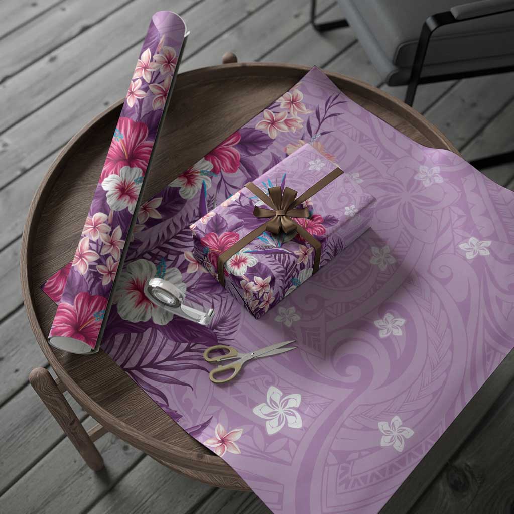 Hawaii Tropical Flowers Wrapping Paper Polynesian Tattoo Lavender - Polynesian Pride