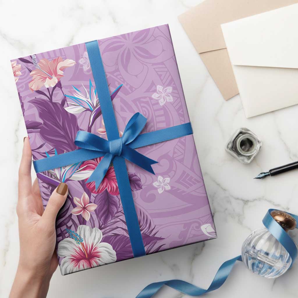 Hawaii Tropical Flowers Wrapping Paper Polynesian Tattoo Lavender - Polynesian Pride